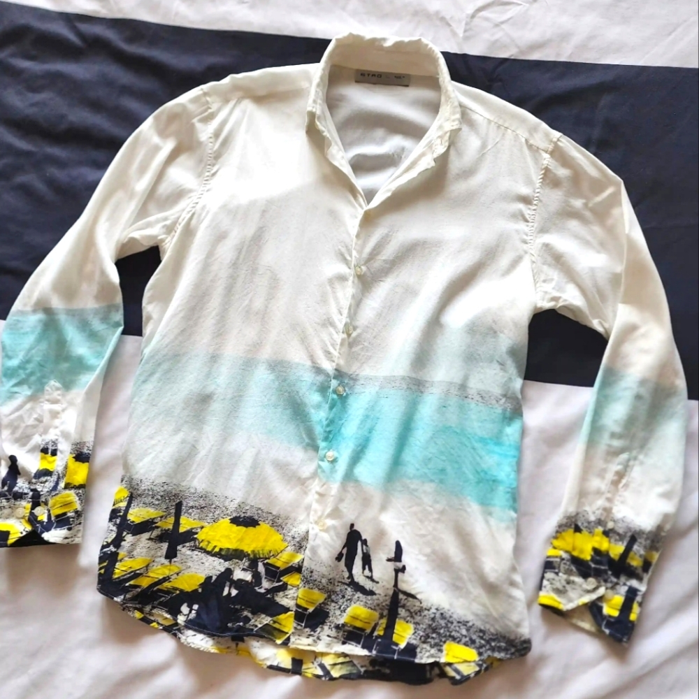 $500+ ETRO graphic button up sz L slim - family beach